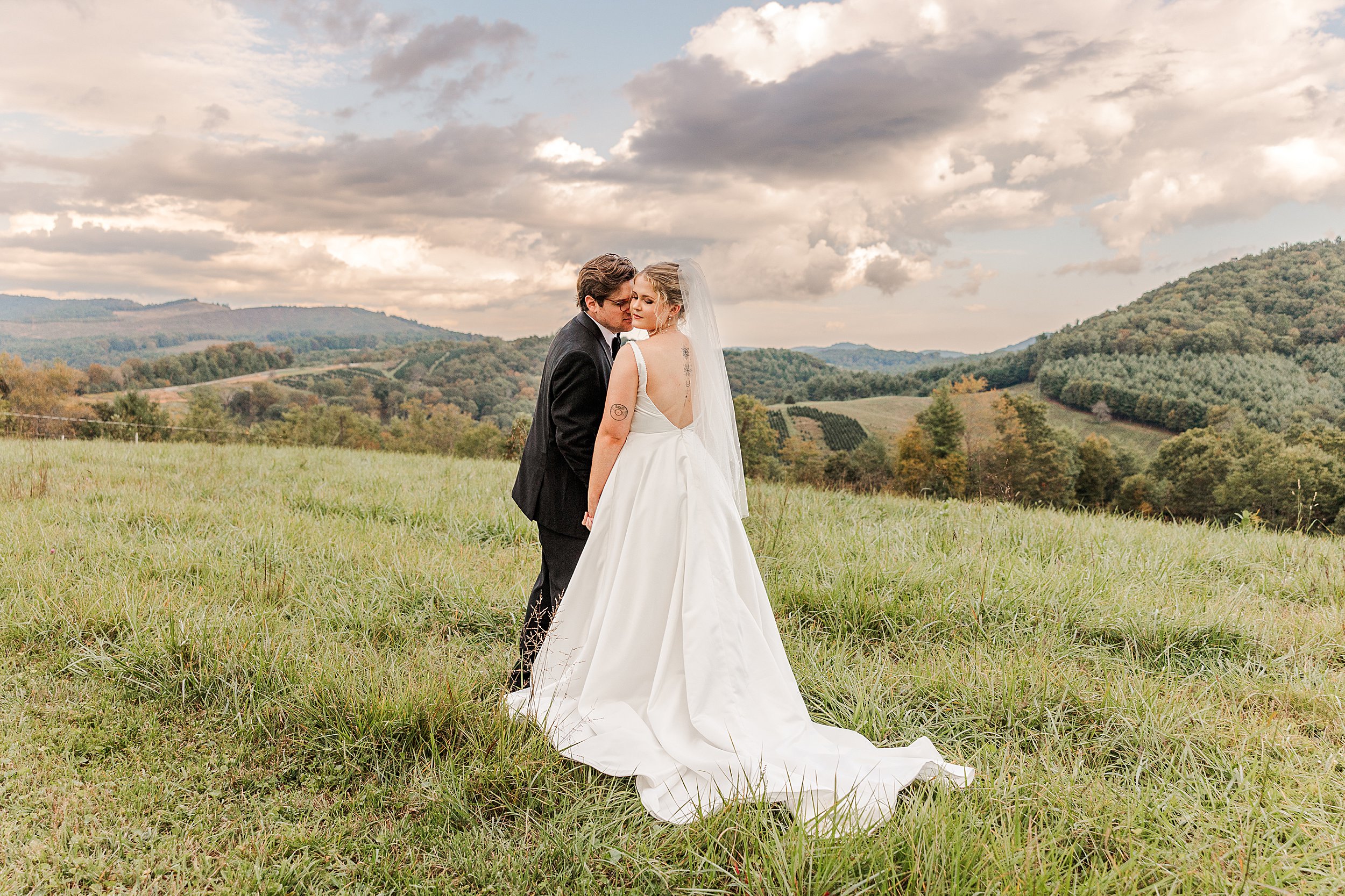 Mountain Bride and Groom portrait at The Barn and Branch at Cranberry Creek Farms Wedding in Laurel Springs, NC